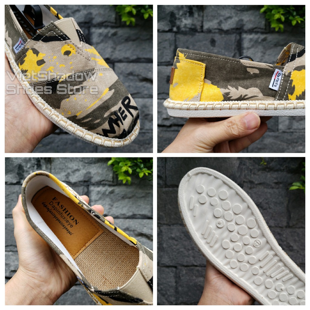 Slip on nam - Giày lười vải nam cao cấp - Vải thô 3 màu loang xám, vàng và cam - Mã SP 2928 | BigBuy360 - bigbuy360.vn