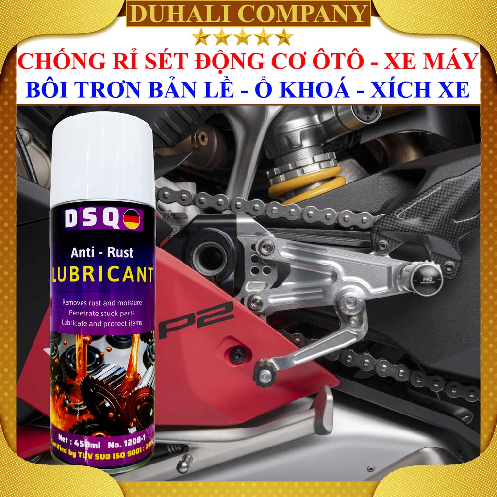 Xịt Chống Rỉ Sét - Vệ Sinh Rỉ Sét - Dầu Bôi Trơn Xích Xe Máy, Xe Đạp, Bản Lề, Cánh Cửa, Ổ Khóa - DSQ Anti Rust - Duhali