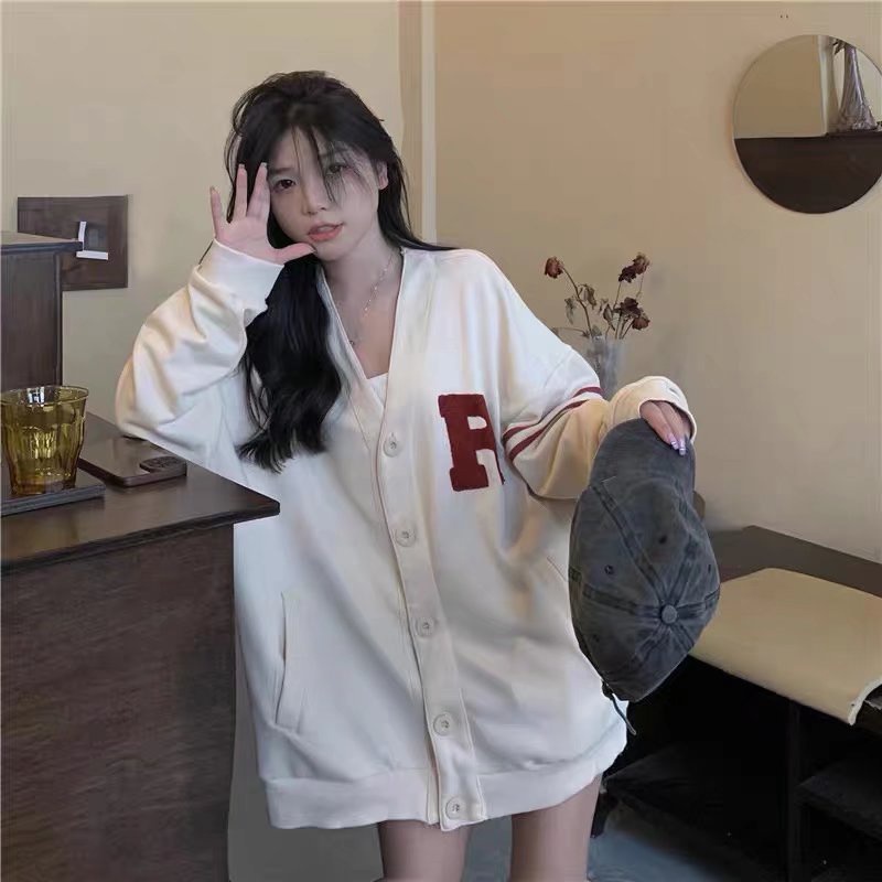 Áo khoác bóng chày cổ chữ V thời trang phong cách Hàn Quốc cho nam/ nữ