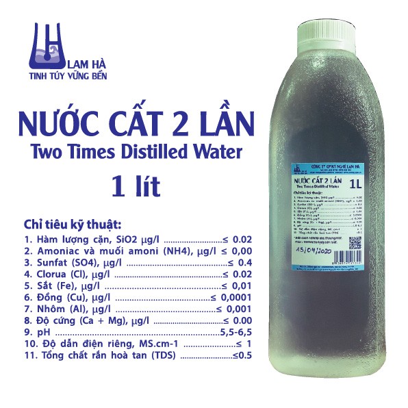 Nước cất tinh khiết chai 1 lít