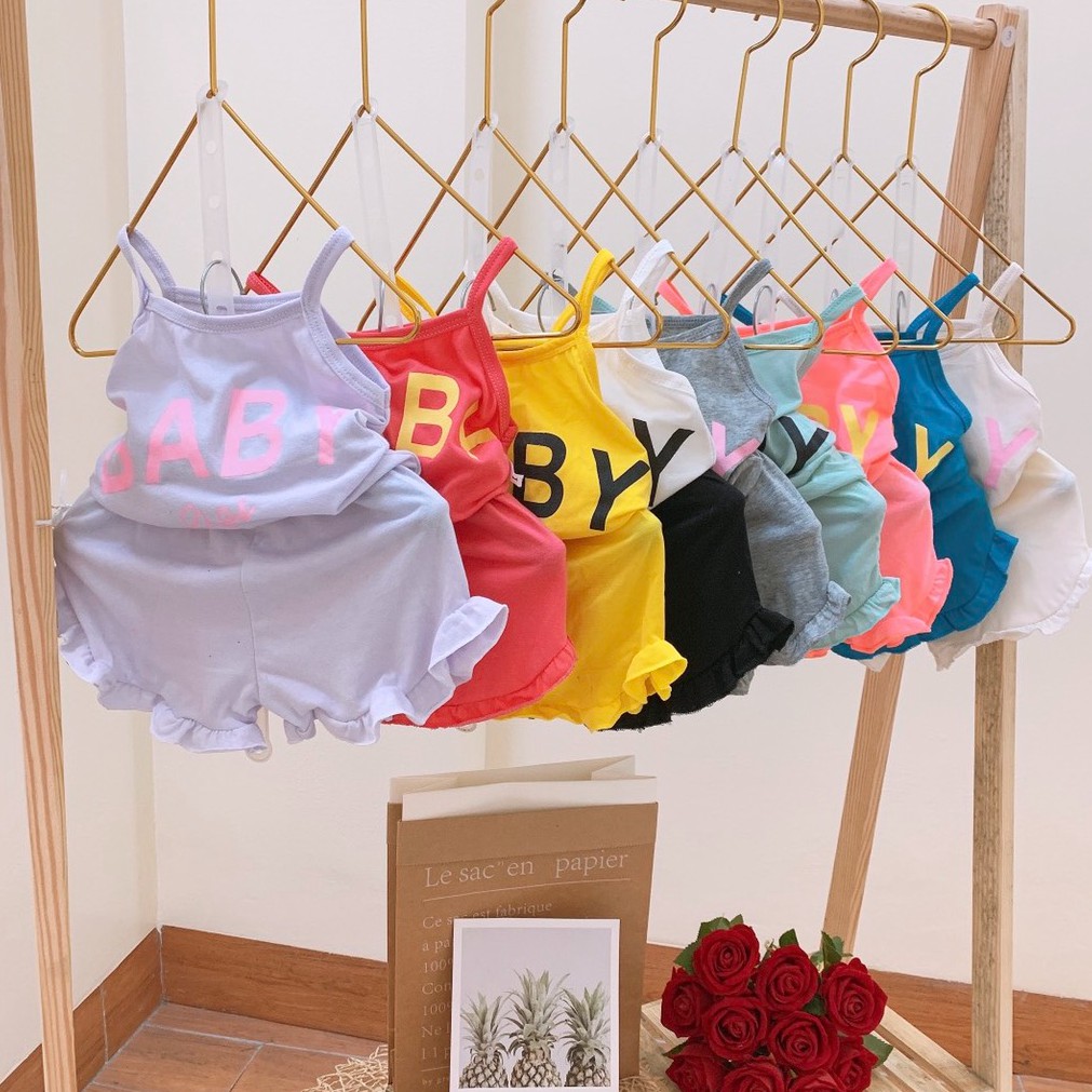 3 bộ 100- Bộ 2 Dây Cho Bé Gái 1-4 Tuổi BABY Kèm Quần Đùi Bèo Nhún Mặc Hè -Thời Trang Hè Bé Gái
