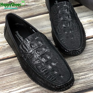 Giày lười nam công sở happyshoes da bò thật dập vân cá sấu - hs82