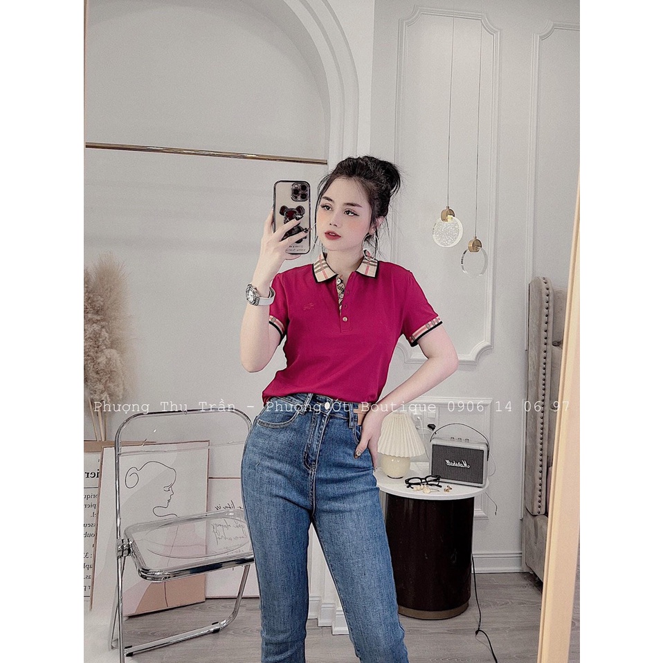 (60-90k) MINSTORE BIGSIZE Áo thun cổ trụ bbr Màu đen-đỏ-Hồng-trắng Vải:thun coton