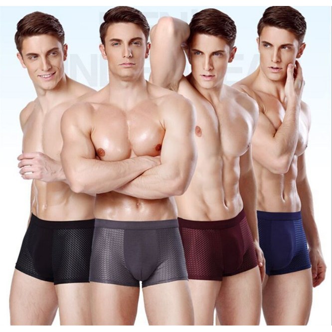 Hộp 4 quần lót boxer, sịp đùi thông hơi cao cấp dành cho nam cotton co dãn bốn chiều ôm sát cơ thể.