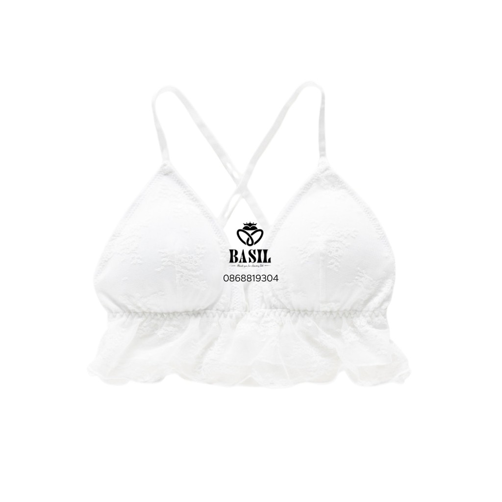 Áo lót ren Basil SS03 nữ cup tam giác dây chéo không gọng mút mỏng chất mềm