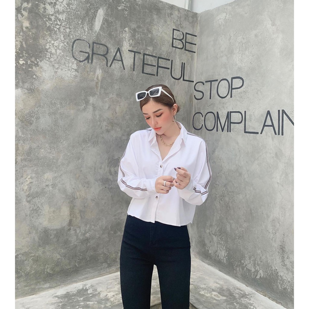 Áo sơ mi nữ croptop form rộng THE GEM