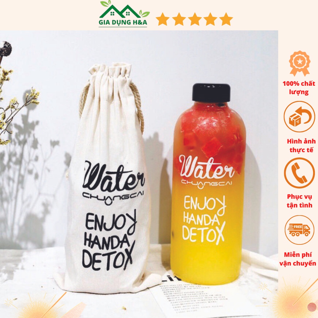 Bình nước - Bình nước detox dung tích lớn 1000ml tặng kèm túi đựng - Xả kho