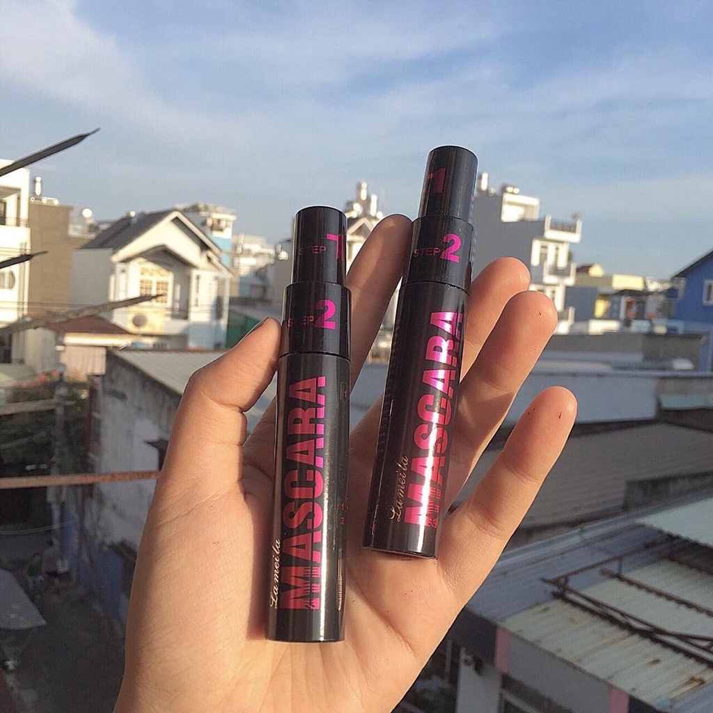 Ảnh thật 🍀Mascara 2in1 Volumizer Yaqina nội địa chính hãng lâu trôi cong mi