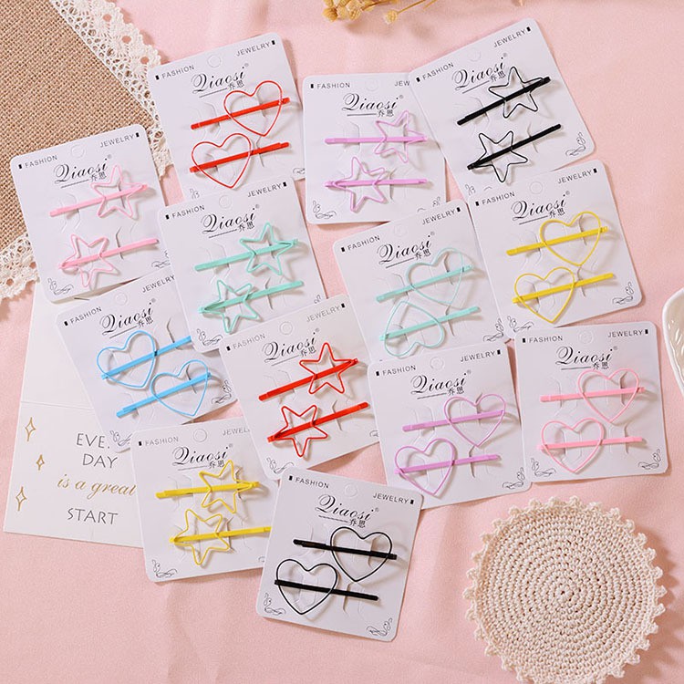 Set 2 Kẹp Tóc Trái Tim/ Ngôi Sao (Đủ Màu)