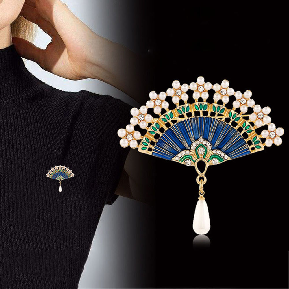 Ghim Cài Áo Hình Quạt Đính Ngọc Trai Thời Trang Cho Nữ