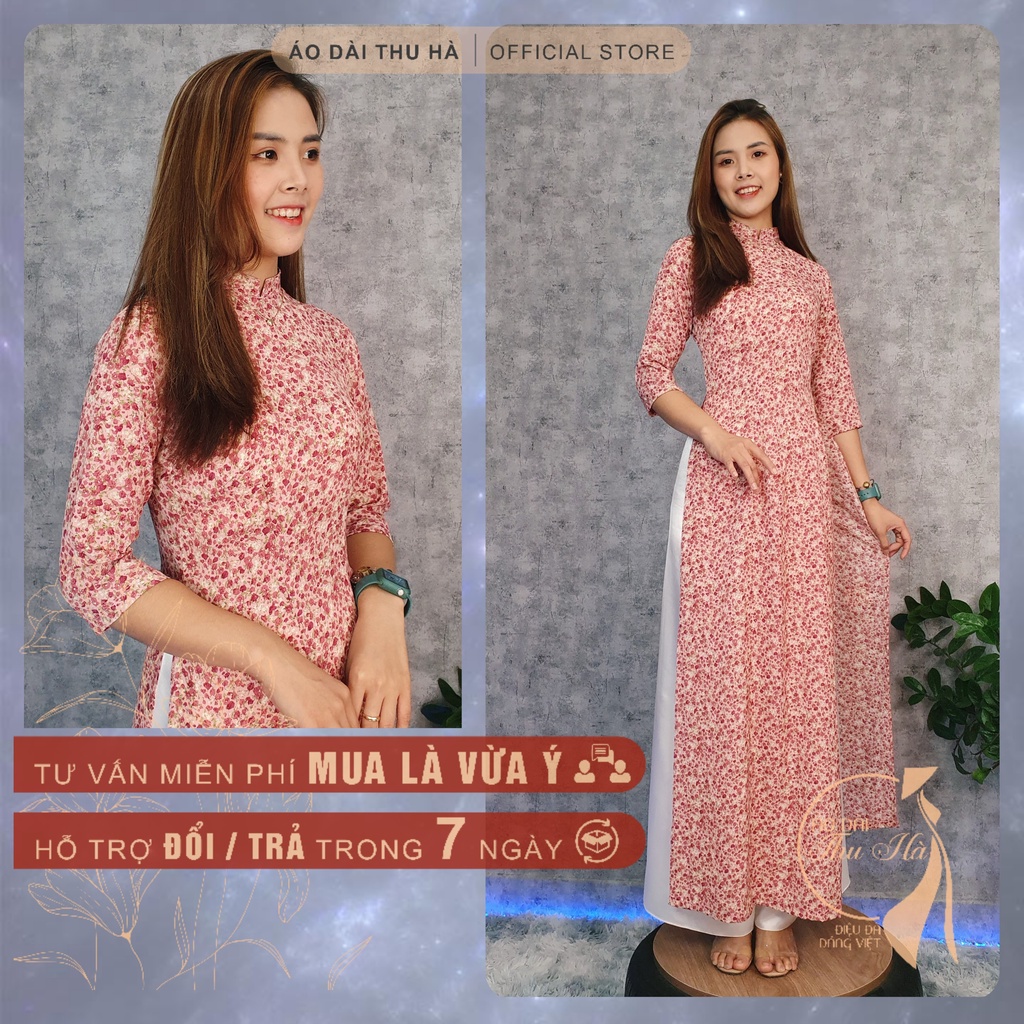 Áo Dài Hoa Nhí 2 Tà, Chất Lụa Tơ Ép Đẹp , Mặc Lên Phom Rất Đẹp HN-06