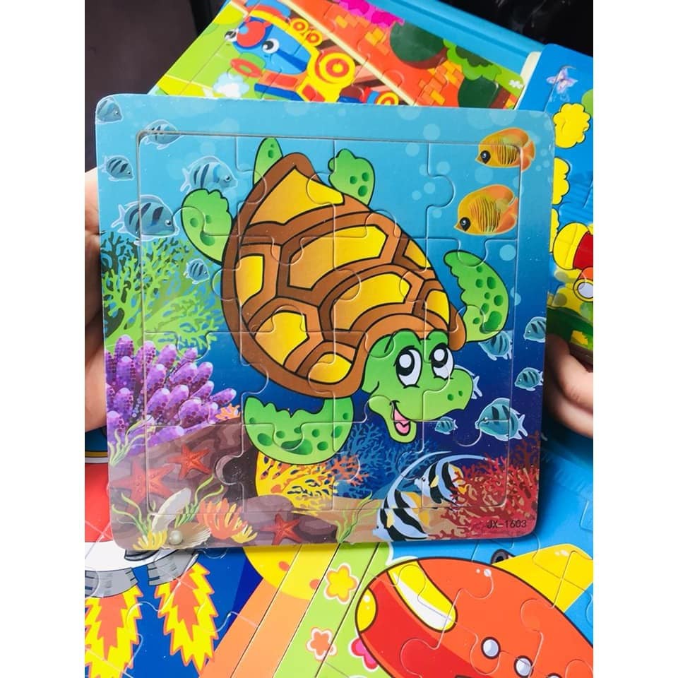 Bộ 12 tranh ghép hình gỗ 16 mảnh( 12 hình khác nhau)