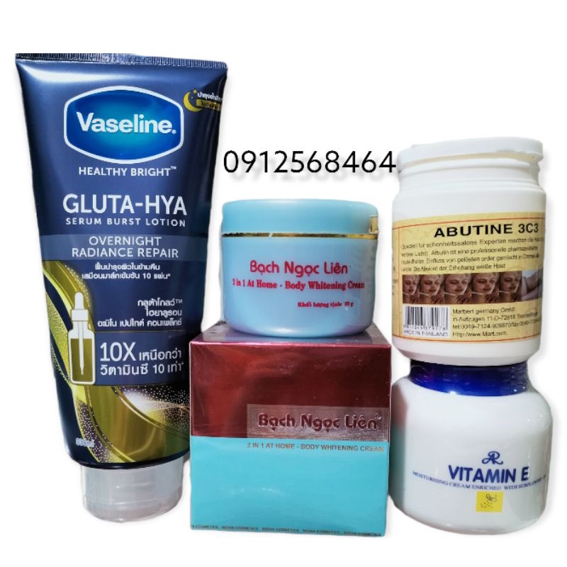 Combo Kem Bạch Ngọc Liên Vaseline Abutine Vitamin E Dưỡng Trắng Body Toàn Thân