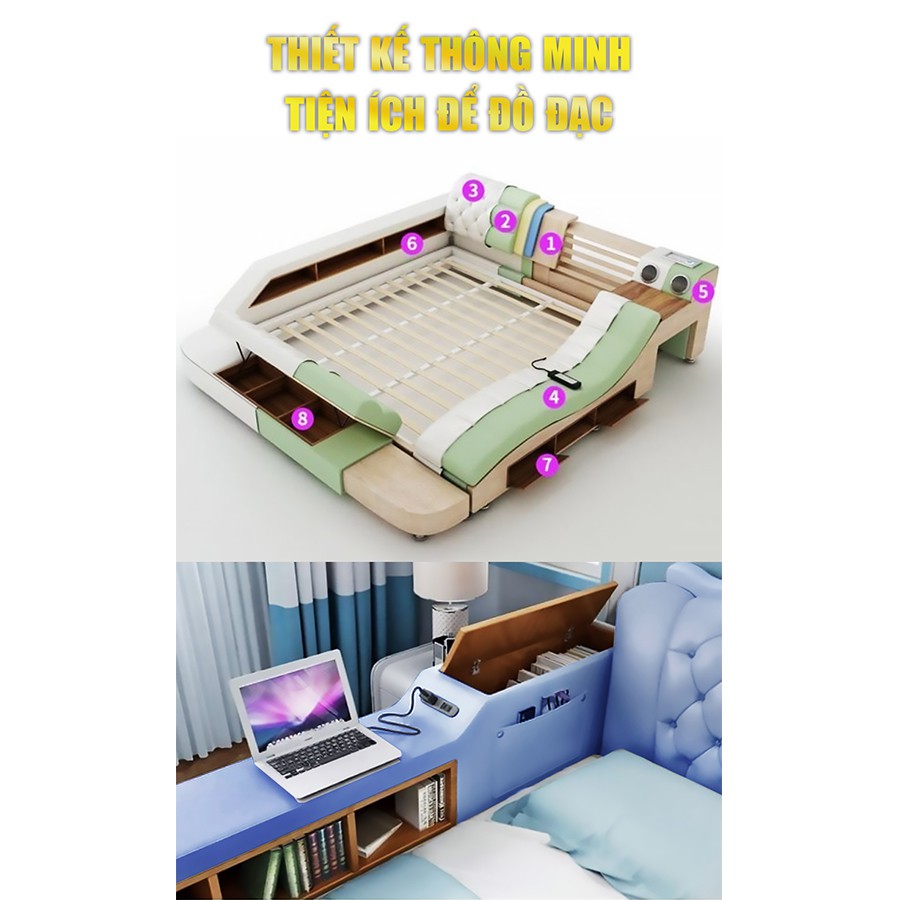 GIƯỜNG NGỦ HIỆN ĐẠI THÔNG MINH/ GIƯỜNG MASSAGE HARUKO XANH  MIỄN PHÍ VẬN CHUYỂN LẮP ĐẶT