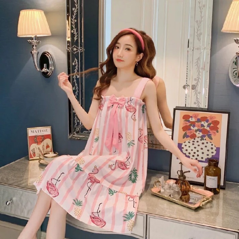 Váy ngủ 2 dây cute đẹp dễ thương chất cotton mềm mát hàng Quảng Châu cao cấp