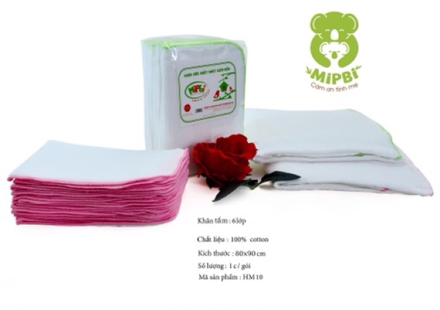 Khăn tắm cotton siêu mềm Mipbi cho bé