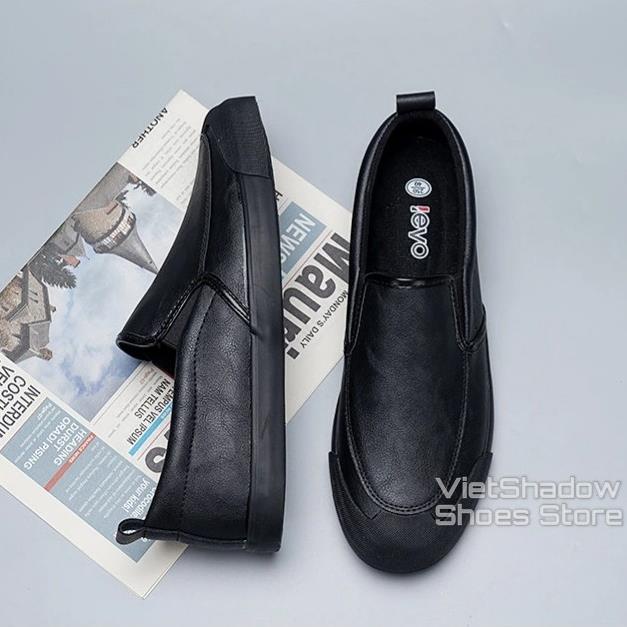 Slip on nam LEYO - Giày lười da nam - Da PU 2 màu đen full và xám - Mã SP A1182 ';
