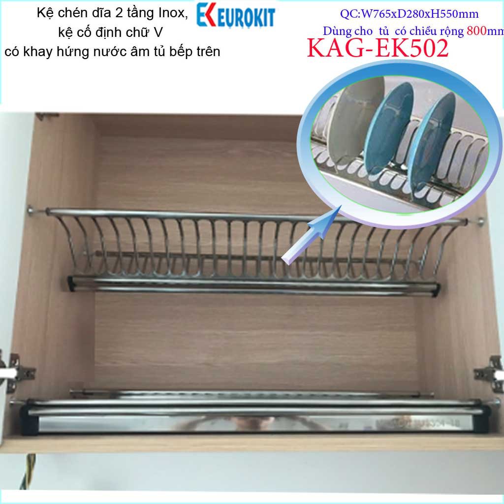 Kệ  chén dĩa âm tủ chữ V KAG-EK502-80cm, Kệ chén bát 2 tầng Eurokit inox bóng cao cấp