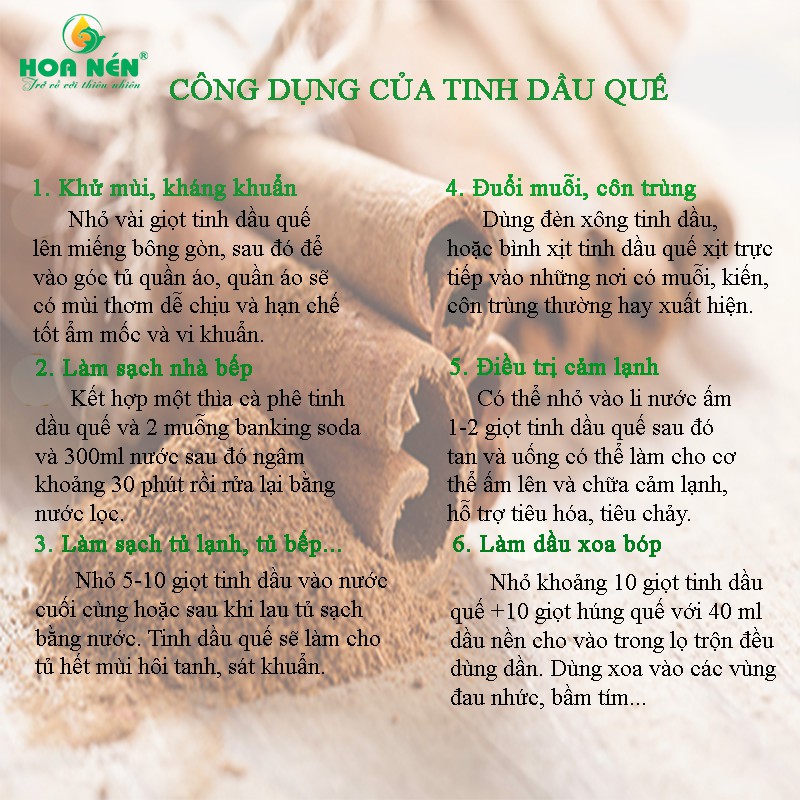 Tinh dầu quế 50ml - Hoa Nén - Hương nồng ấm, khử mùi, ẩm mốc, đuổi muỗi, côn trùng