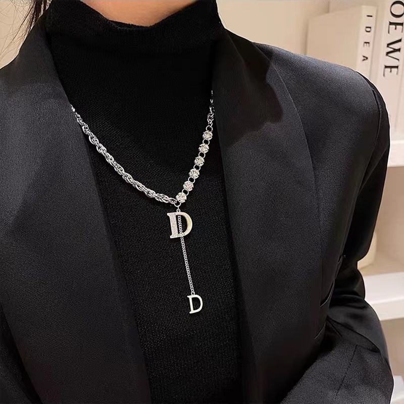 Vòng cổ Dài Mặt Chữ D Đính Đá Zircon Thời Trang Cho Nữ