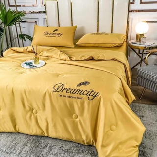Vỏ gối ôm lụa thái dream city , vỏ gối ôm lụa thái vàng mềm mịn