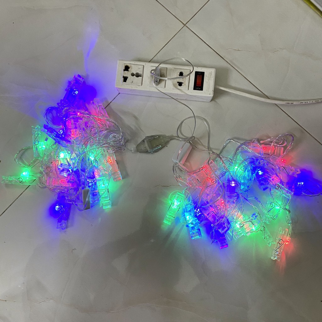 (Xài Điện 220V) Kẹp Ảnh Đèn Led Nhiều Màu 3 Mét 20 Kẹp, 01 Chế Độ Nhấp Nháy, Có Phích Nối