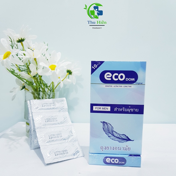 Bao cao su siêu mỏng trơn Eco thái lan nhiều gel bôi trơn kéo dài thời gian chống xuất tinh sớm ( Hộp 10 cái )