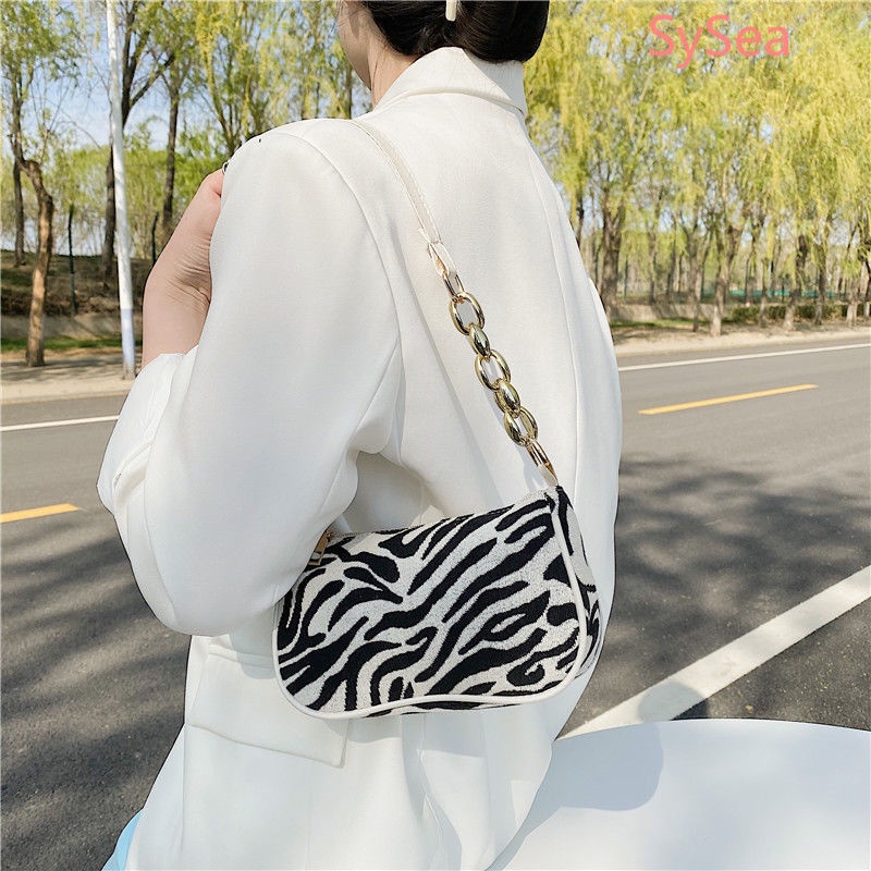 Túi Đeo Vai Họa Tiết Ngựa Vằn Phối Dây Xích Thời Trang Cho Nữ