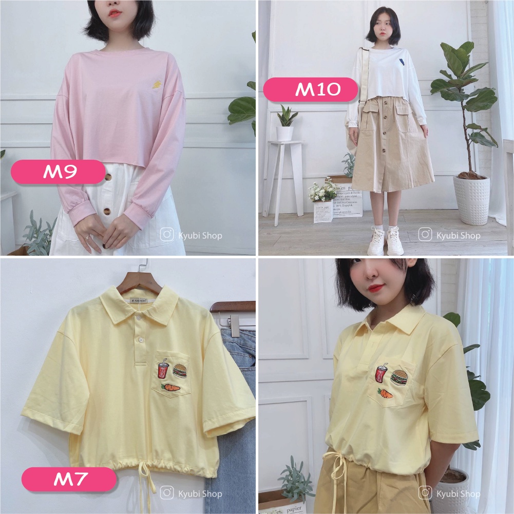 Áo thun croptop nữ ulzzang tay dài phom rộng chất cotton [Nhiều mẫu LIST22] - Áo croptop Kyubi ATCR22