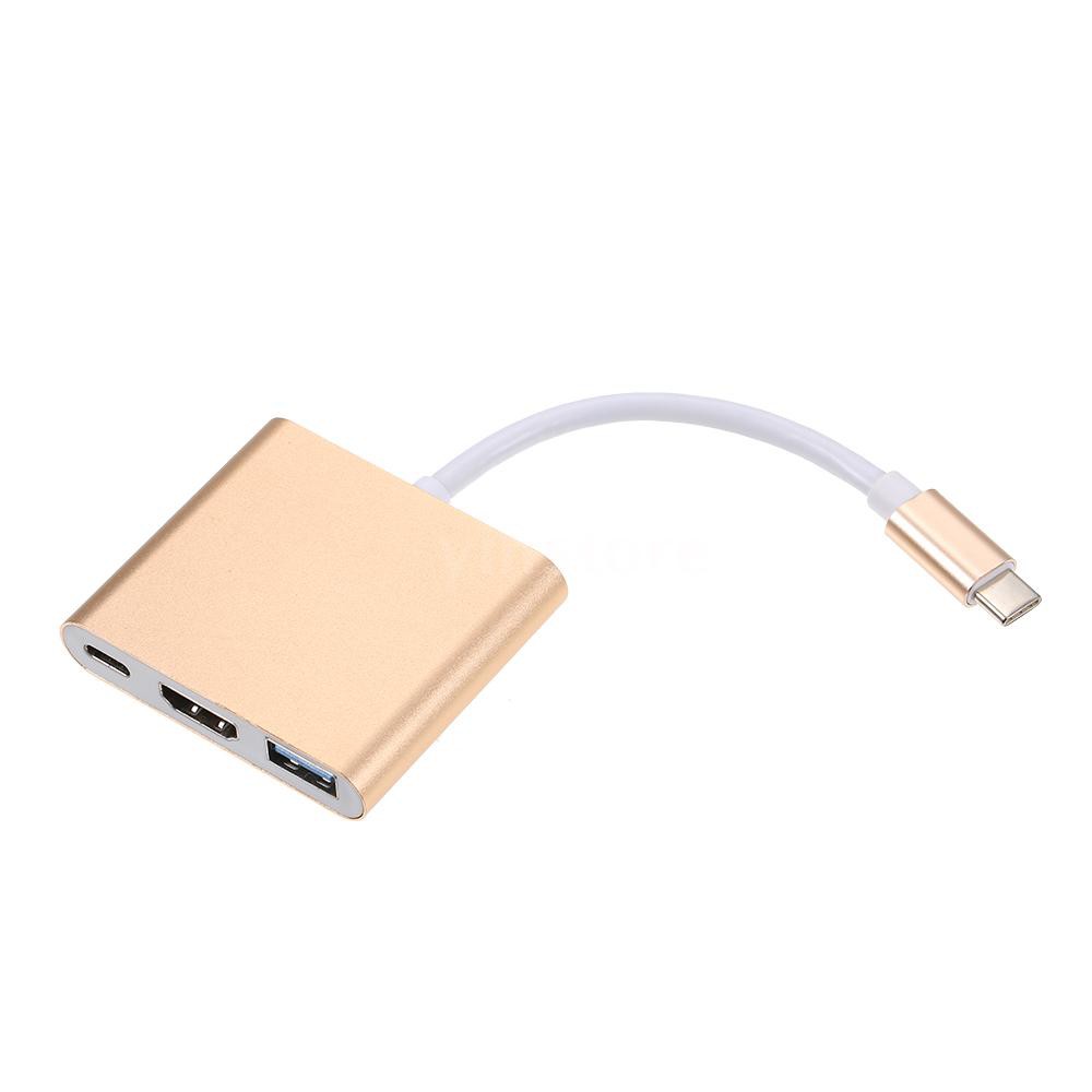 yins♥USB 3.1 Type-C to USB 3.0/ HD/ Type-C HUB USB-C 3-in-1 Adapter Dongle Dock Cable for Macbook Pro, Dell XPS 13