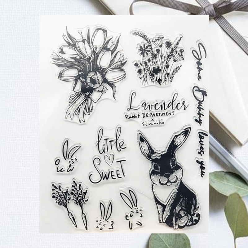 Con Dấu Silicon Trong Suốt Hình Thỏ Và Hoa Trang Trí Album Ảnh Thẻ
