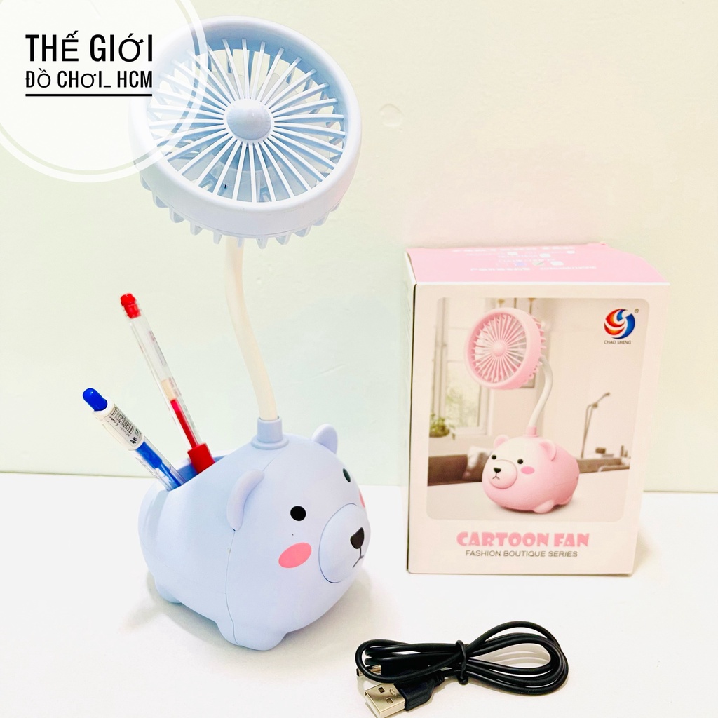 [HÀNG ĐẸP-CHẤT LƯỢNG] Quạt mini để bàn tích điện hình gấu dùng để bút có cáp sạc usb  tiện dụng trong ngày hè nóng