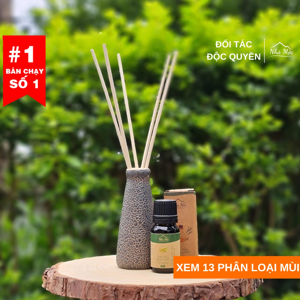 Lọ Khuếch Tán Tinh Dầu Nhà Mộc Gốm Tự Nhiên Không Dùng Điện Kèm Tinh Dầu Nhà Mộc, Bình Khuếch Tán Tinh Dầu