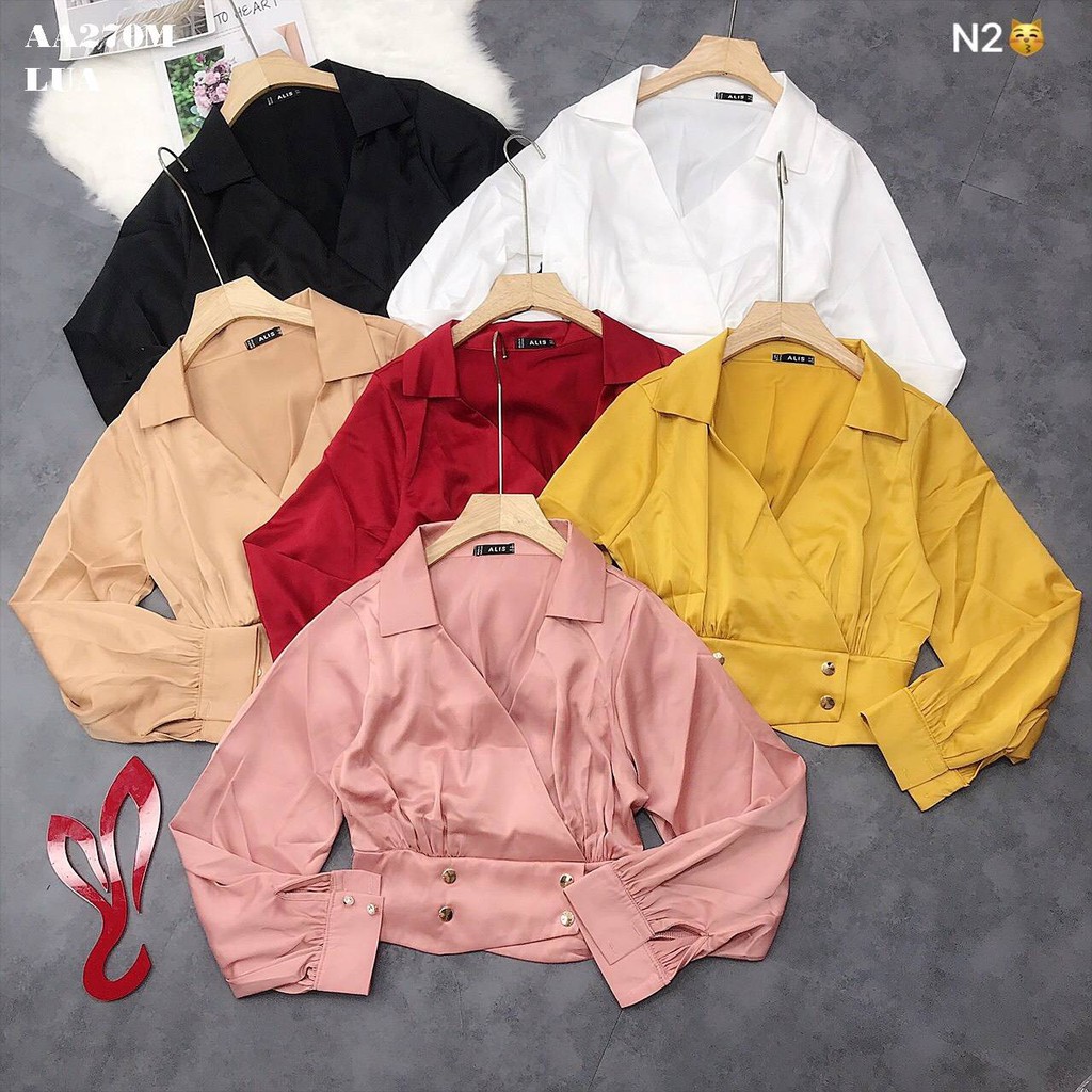 áo SƠ MI KIỂU CROPT CỔ ĐẮP CHÉO TAY DÀI 1 | BigBuy360 - bigbuy360.vn