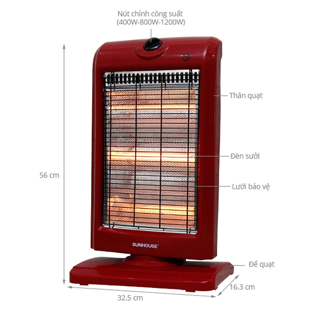 Đèn sưởi điện,3 bóng halogen,SUNHOUSE chính hãng, siêu ấm an toàn cho trẻ nhỏ  Phân Phối