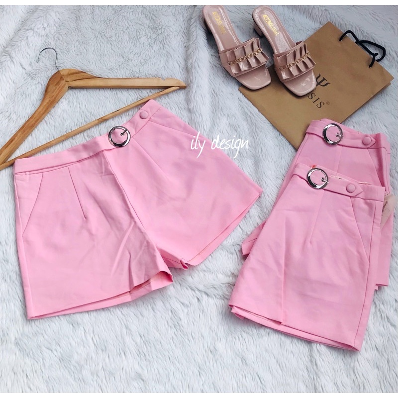 Quần Sooc Nữ Đai Tròn 1 Cúc Vải Tuyết Mưa Hàn Quốc - Quần Đùi Nữ Cạp Cao Khoá Lưng QS01