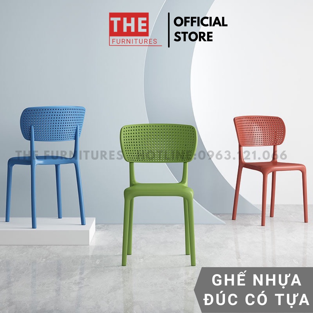Ghế Văn Phòng Làm Việc nhựa PP  đúc có tựa Lỗ Cao Cấp Dành Cho Quán Cafe , Văn Phòng , Phòng khách , Phòng Ăn