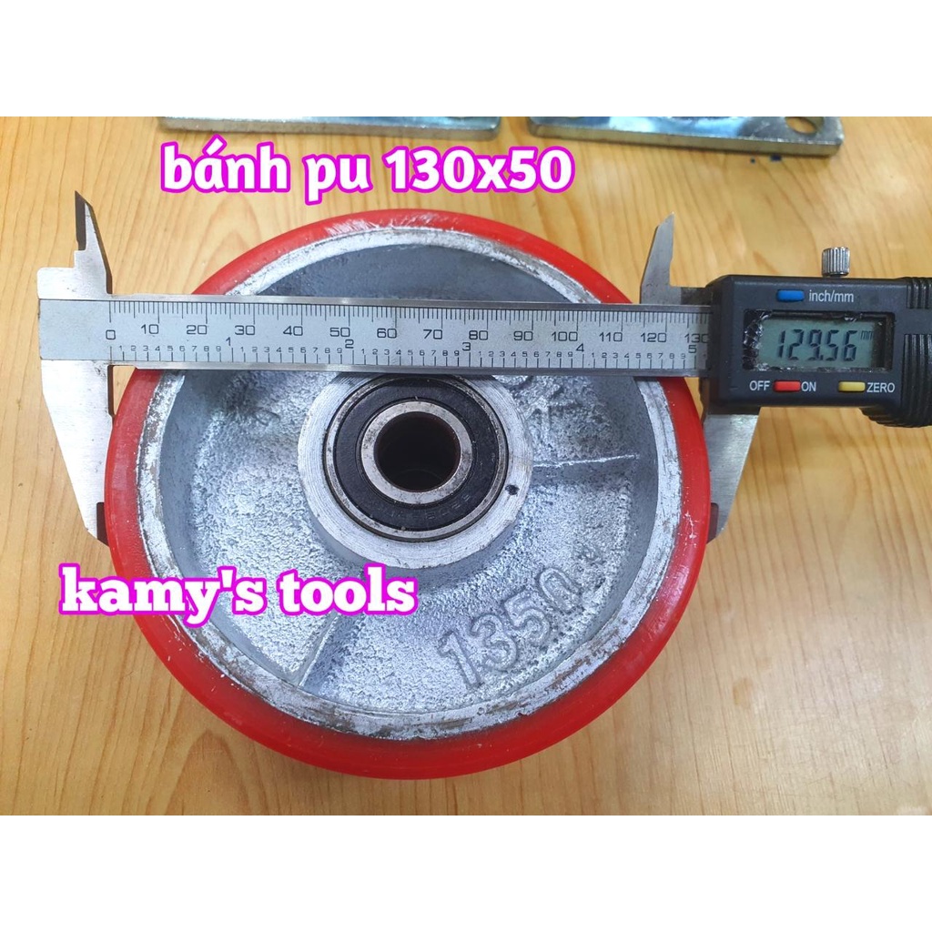 Bánh xe PU 130x50mm mâm gang APK 1350 loại đế xoay và cố định