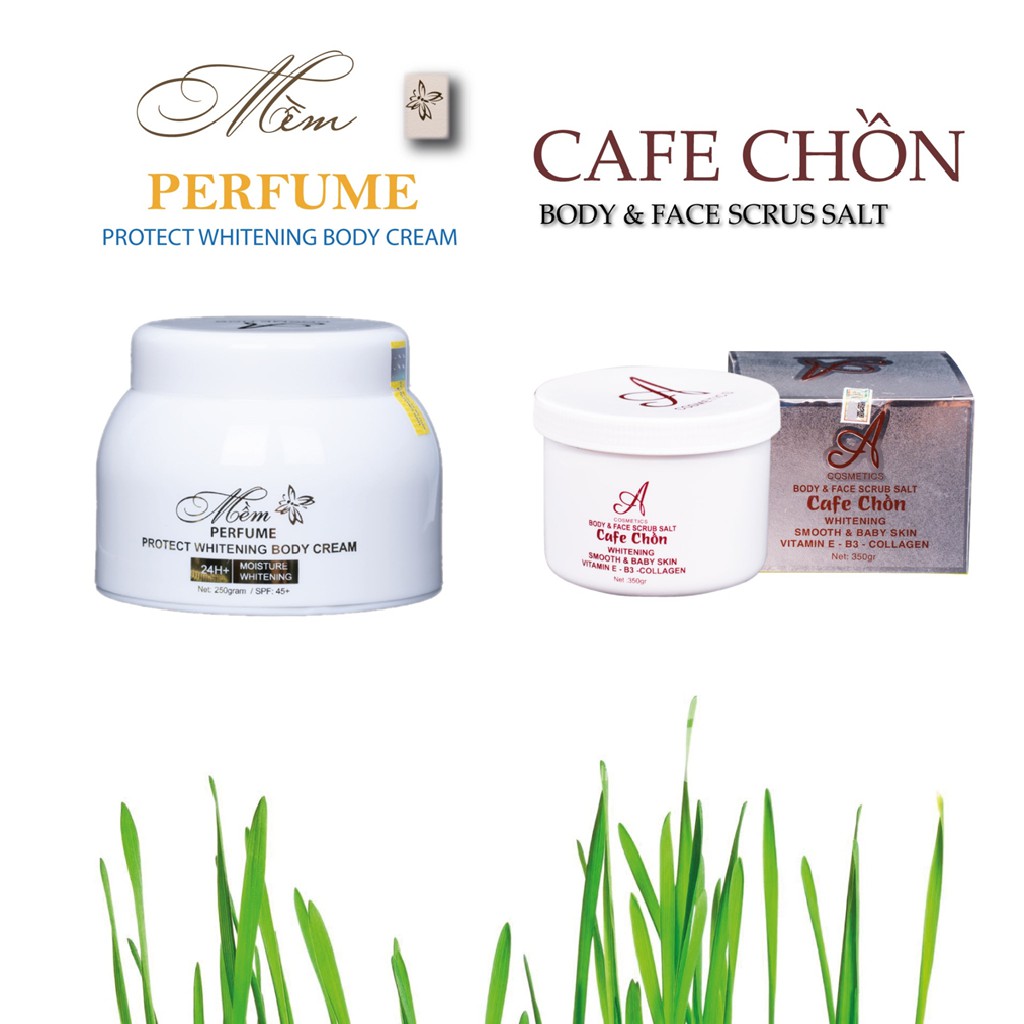 Combo Kem Body Mềm Nước Hoa Và Muối Tẩy Tế Bào Chất Cafe Chồn Acosmetics