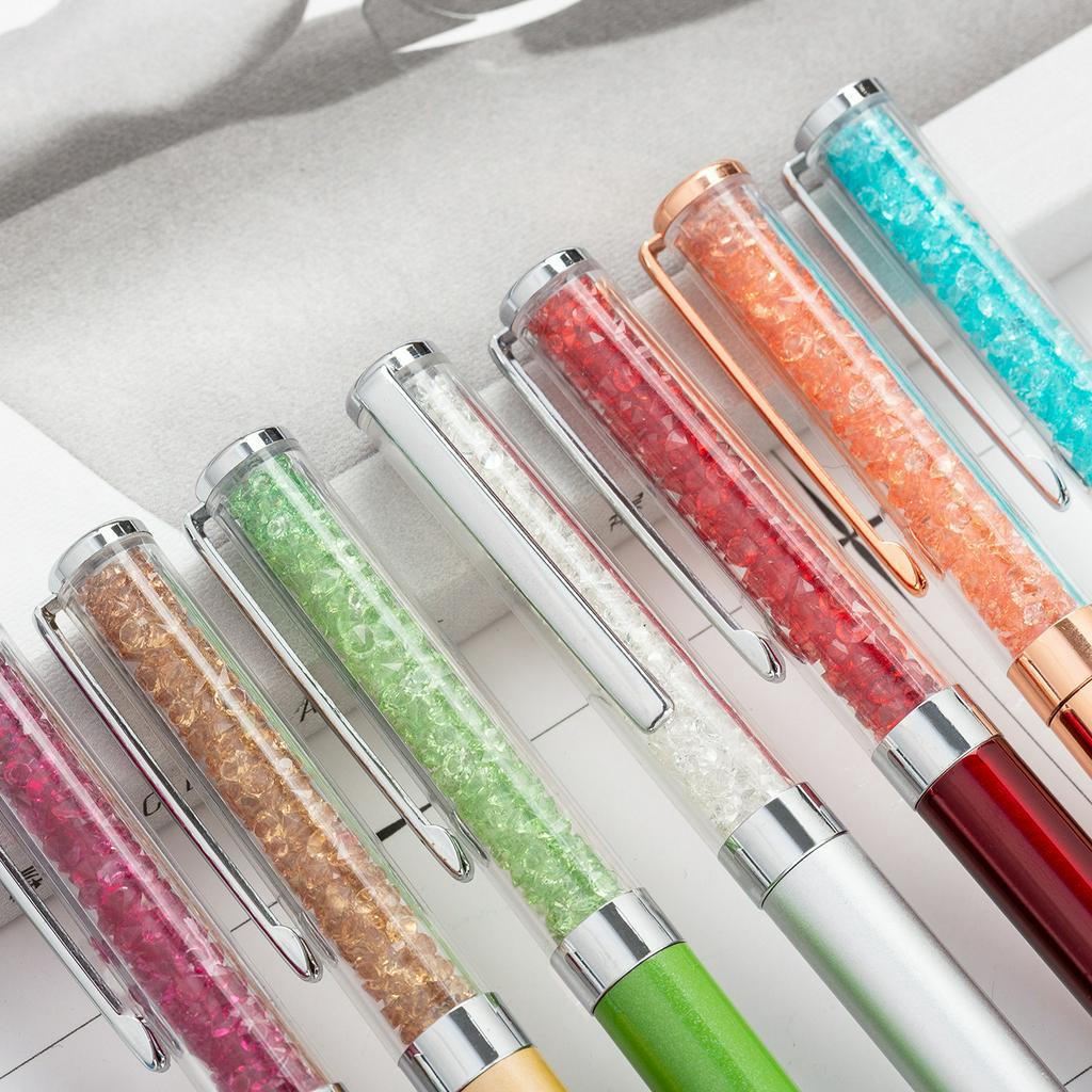 Bút bi viết mực bằng kim loại thiết kế pha lê kim cương sáng tạo