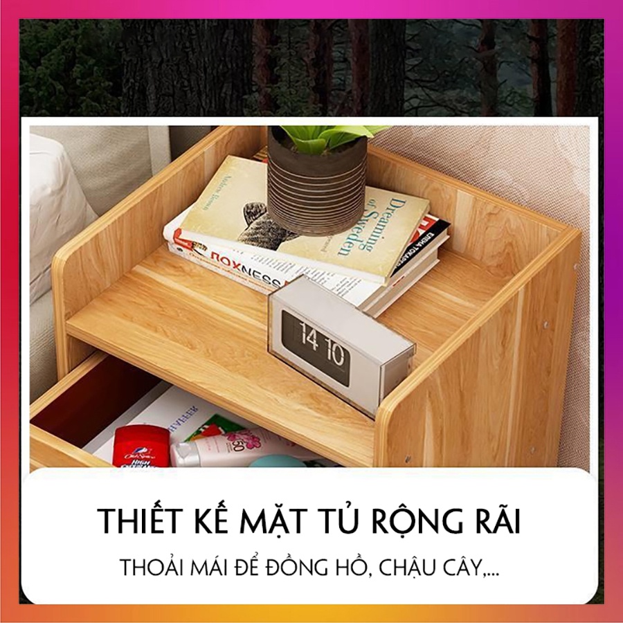 Tủ kệ đầu giường có khóa Kawaii Home, tủ để đèn ngủ, kệ đầu giường, kệ để đồ trang điểm bằng gỗ kích thước 33*26*47,5cm