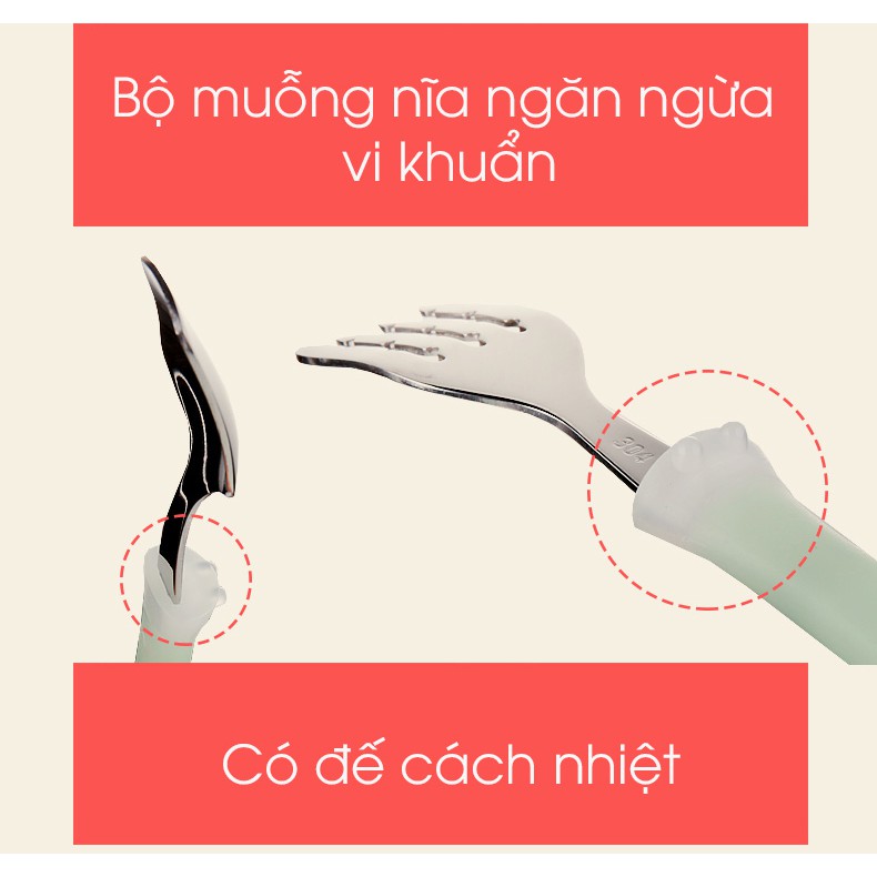 (ĐỨC) Bộ bát ăn dặm giữ nhiệt 5 món bằng inox cho bé nhãn hiệu UUMU kèm đế silicon dính chống đổ thức ăn (hồng)