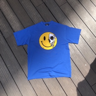 Áo thun thêu xù bông Smiley màu xanh coban