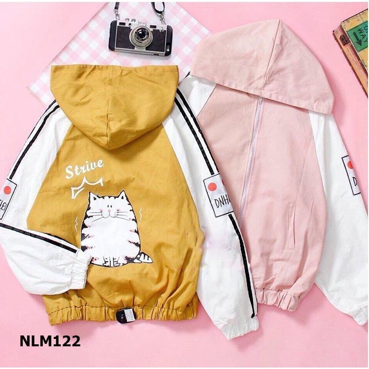 [S03] Áo khoác nữ dù 2 lớp có nón in hình mèo hàng đẹp - M052