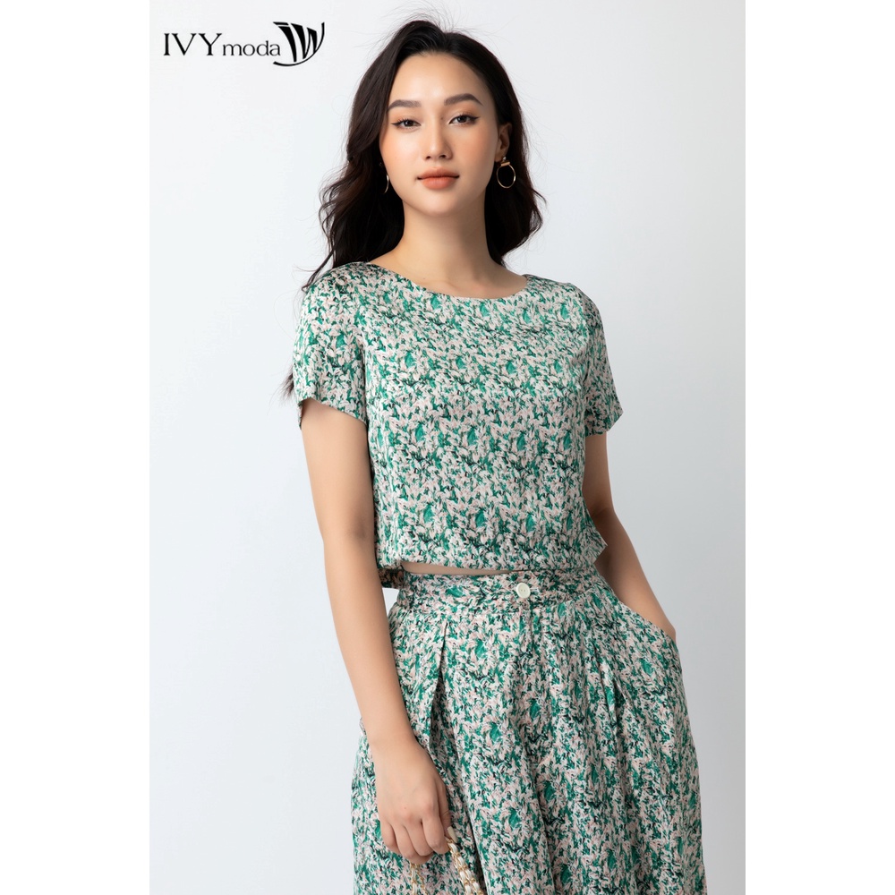 Áo sơ mi cổ tròn họa tiết (kèm quần) nữ IVY moda MS 16M6602