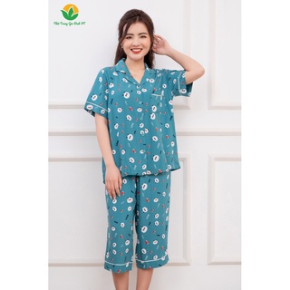 Bộ Lanh pijama quần lửng áo cộc tay
