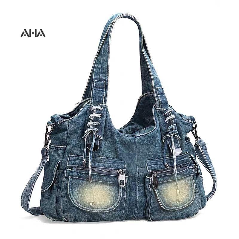 Túi xách denim AHA official sức chứa lớn phong cách thời trang cổ điển cho nữ