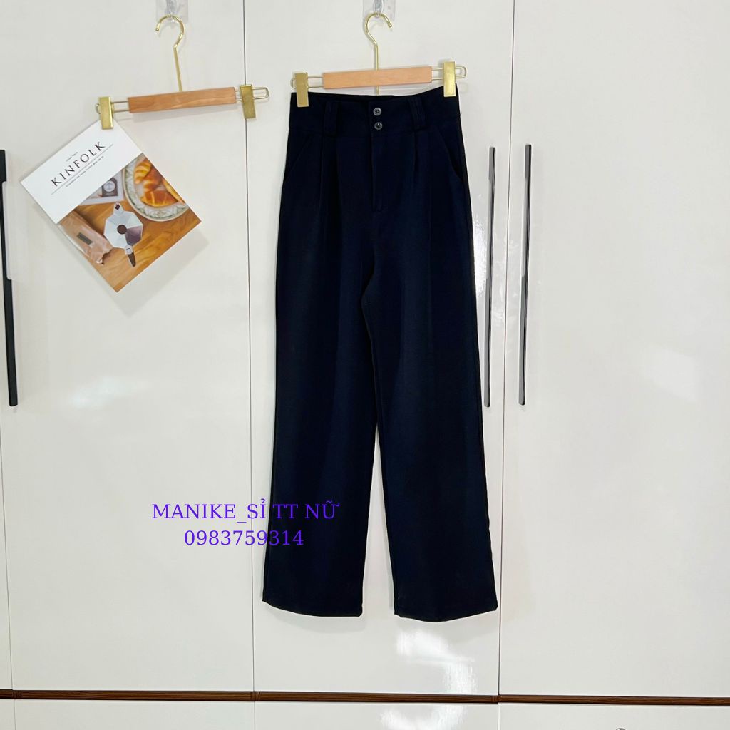 Quần Tây Ống Rộng 2 Khuy Vải Lụa Hàn Manike Dáng Quần Suông  Culottes Dài Hàng Cao Cấp