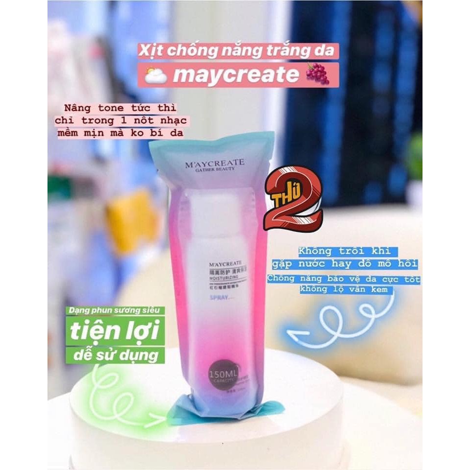 Kem Xịt Chống Nắng Dưỡng Trắng Da Che Khuyết Điểm Maycreate 150ml