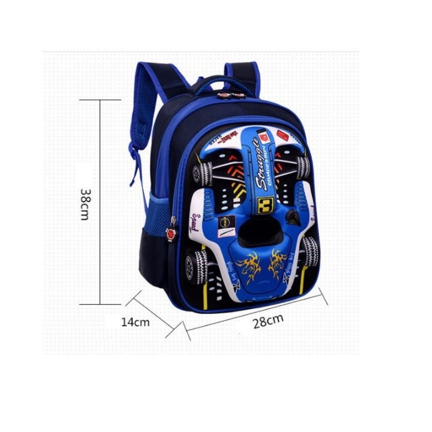 Balo học sinh nam đi học siêu nhẹ, chống thấm nước cao cấp in hình oto size 38cm BLHS12